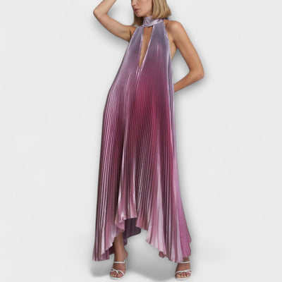 Vida - Schickes Plissiertes Halterneck Rückenfreies Midi-Kleid mit Trägerdesign