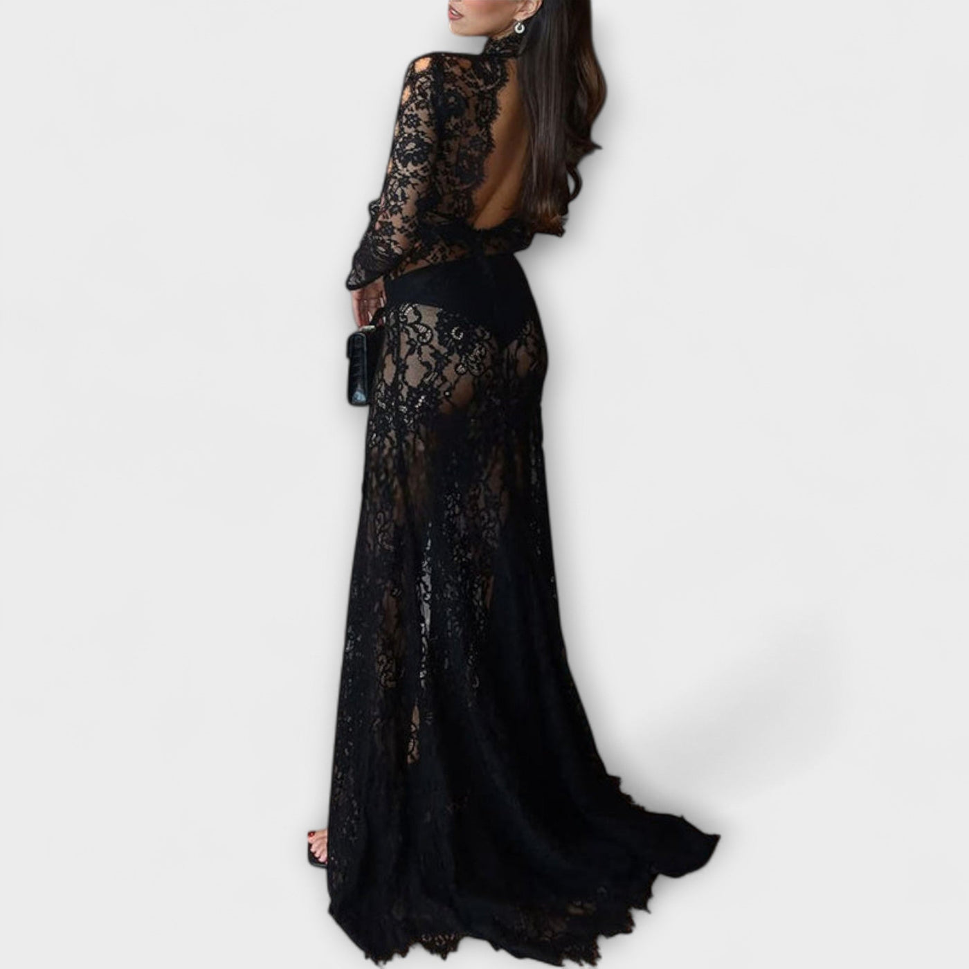 Azalee - Mitternachts-Eleganz Sheer Cutout Langarm Stretch-Maxikleid" could be rewritten as:

"Azalee - Midnight Elegance Sheer Cutout Long Sleeve Stretch Maxi Dress