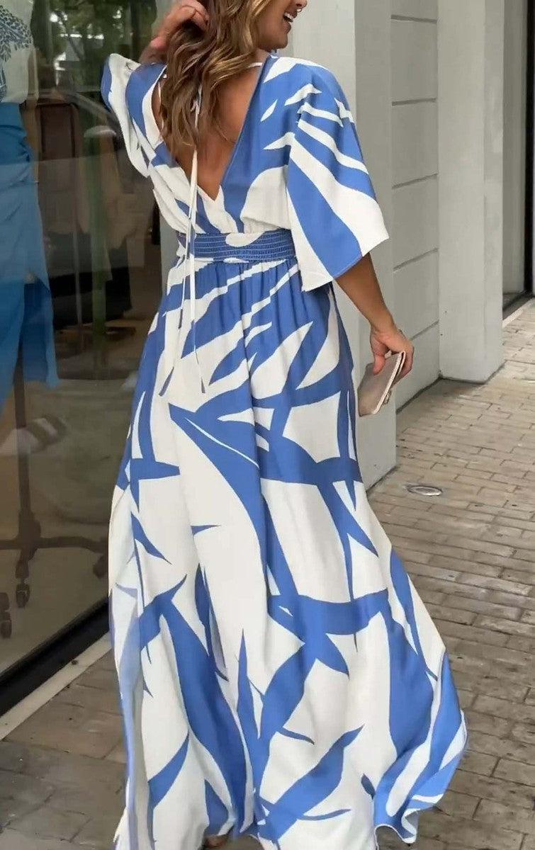 Blaues Maxikleid mit 3/4 Ärmeln