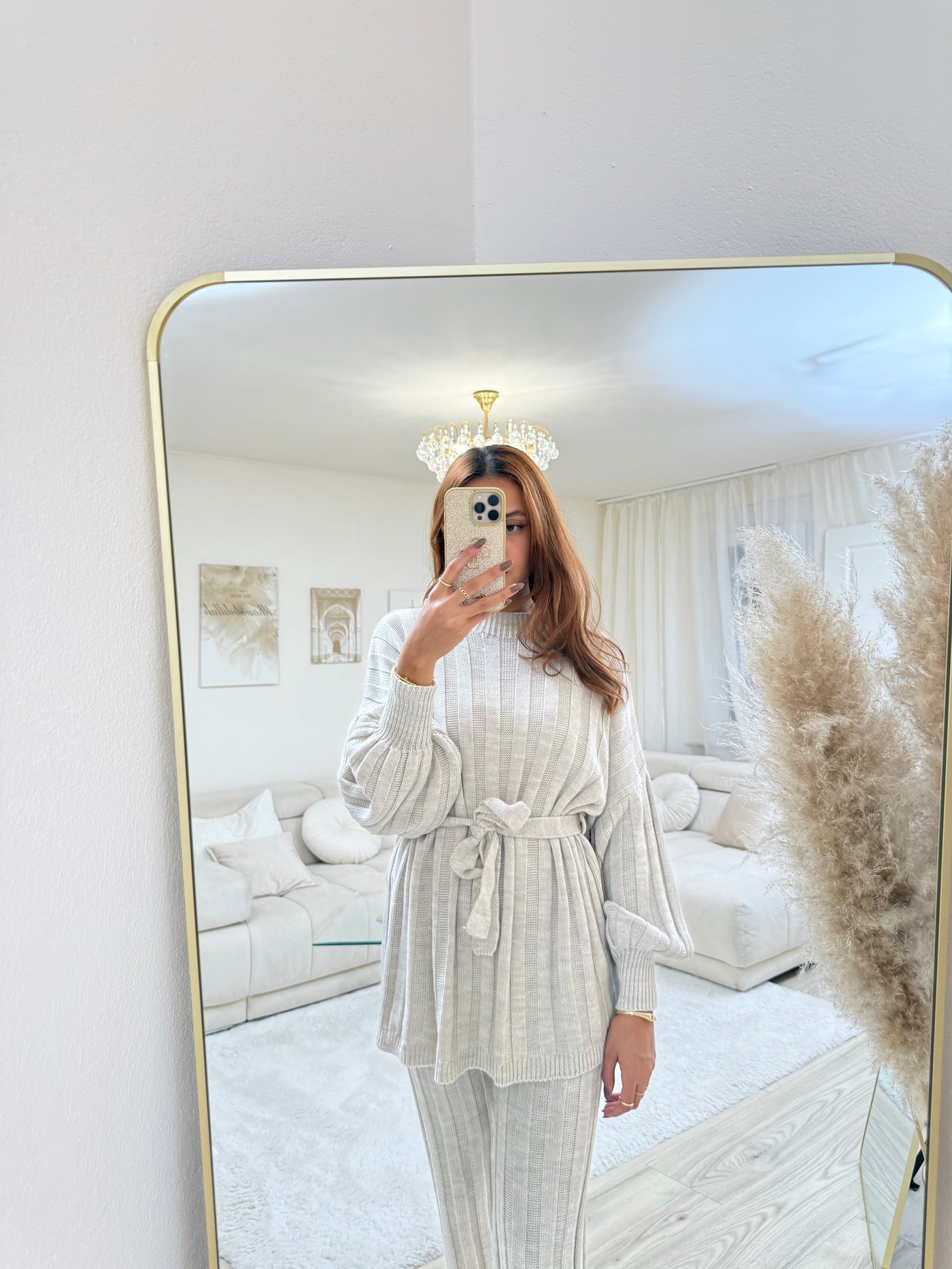 Strick-Set mit Stoffgürtel