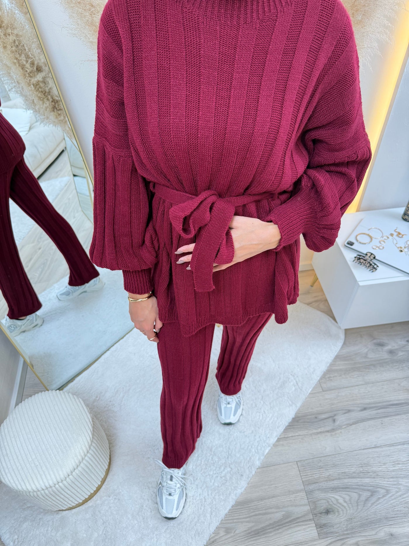 Strick-Set mit Stoffgürtel