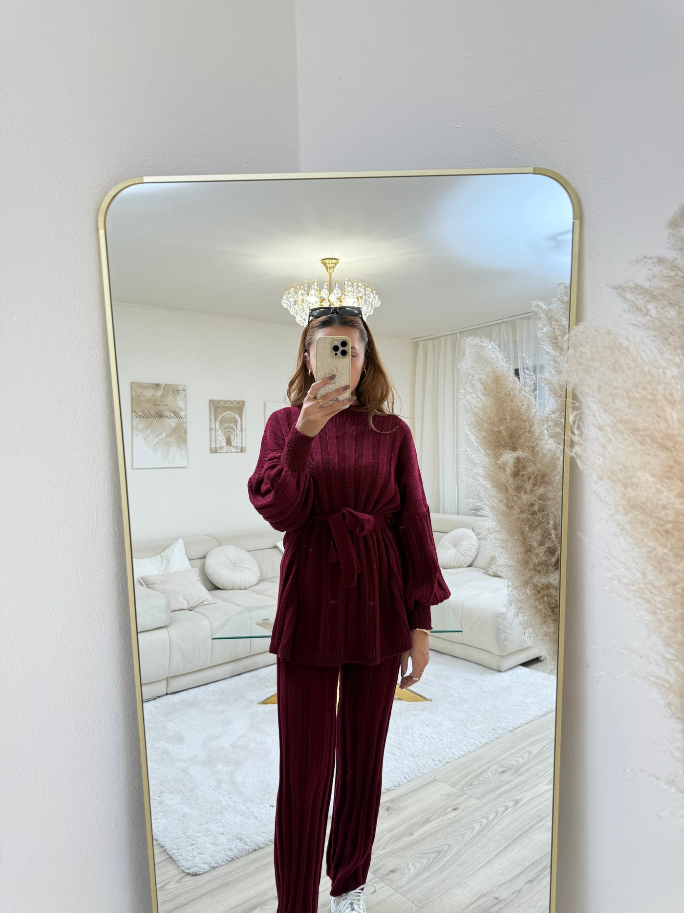 Strick-Set mit Stoffgürtel