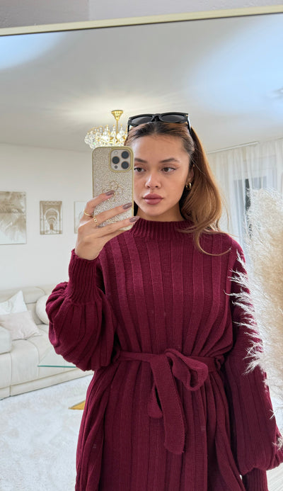 Strick-Set mit Stoffgürtel