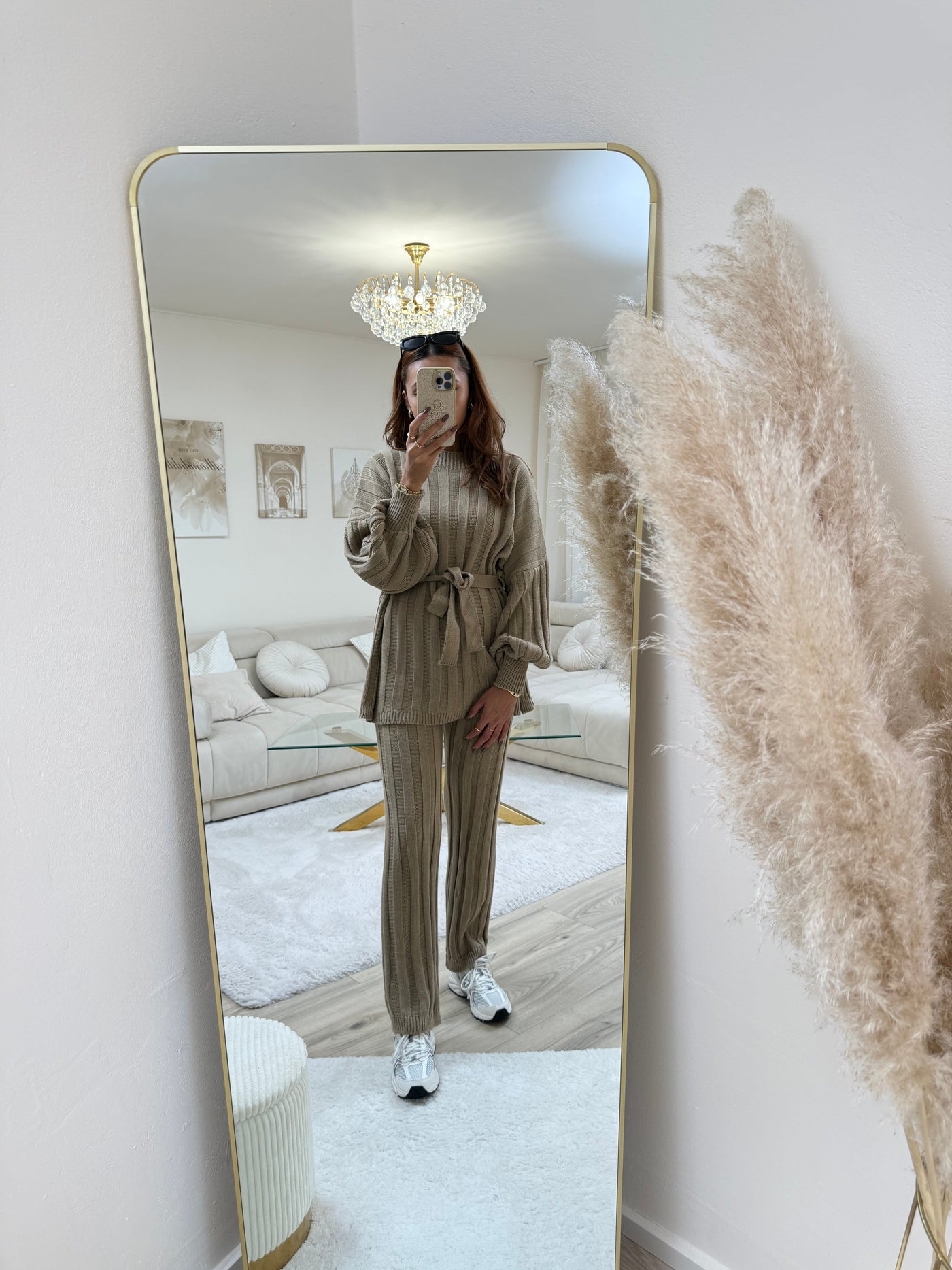 Strick-Set mit Stoffgürtel