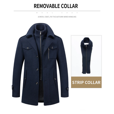 Warmlux - Langer Mantel Herren Modischer Wollmantel Mit Stehkragen und Taschen