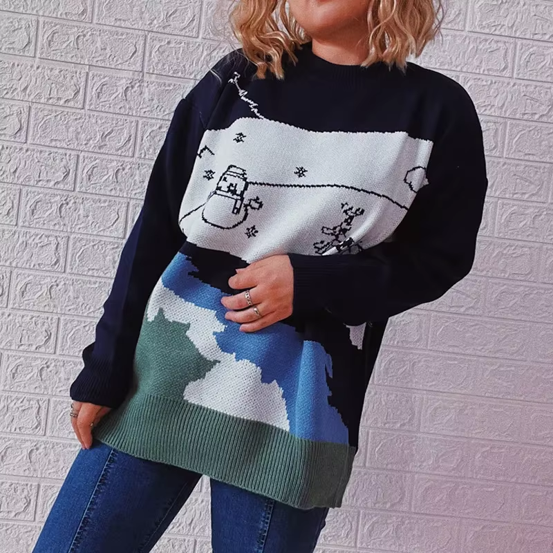 Wolzwei - Weihnachtspullover für Damen, Strickpullover mit festlichem Weinglas-Motiv