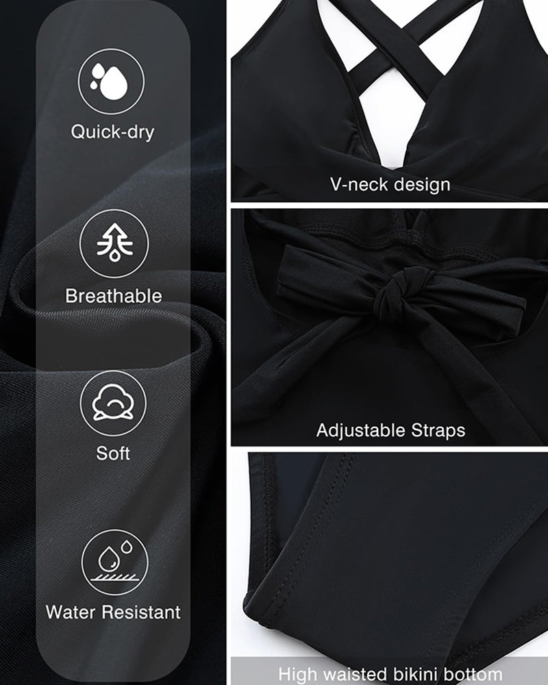 Tommy | Tief ausgeschnittenes Badekleid mit Rüschen am Rücken