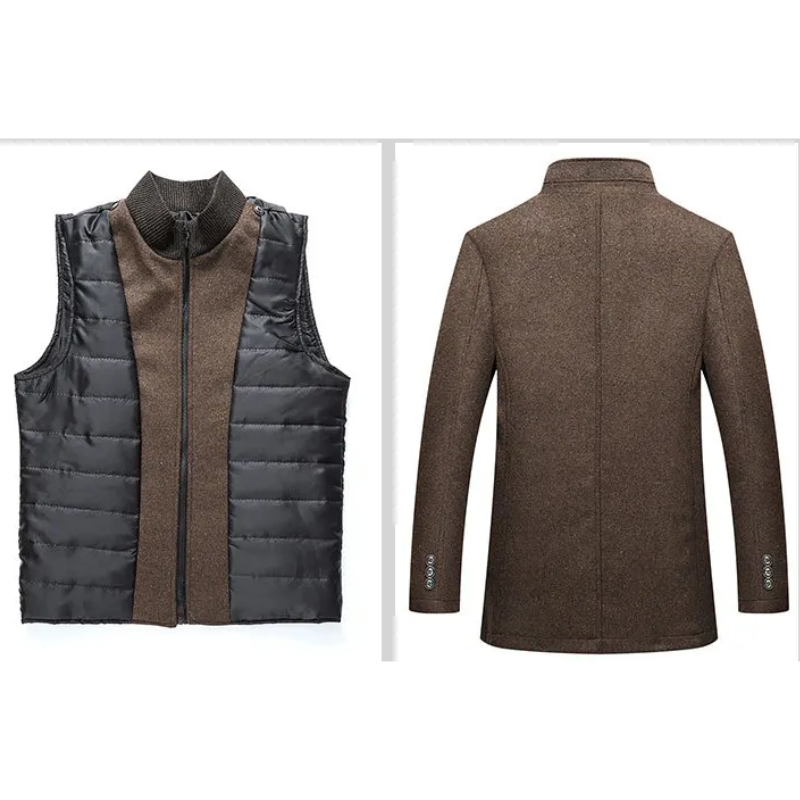 Edeljak - Langer Mantel Herren Stehkragen Stilvoll Gefüttert Übergangsjacke