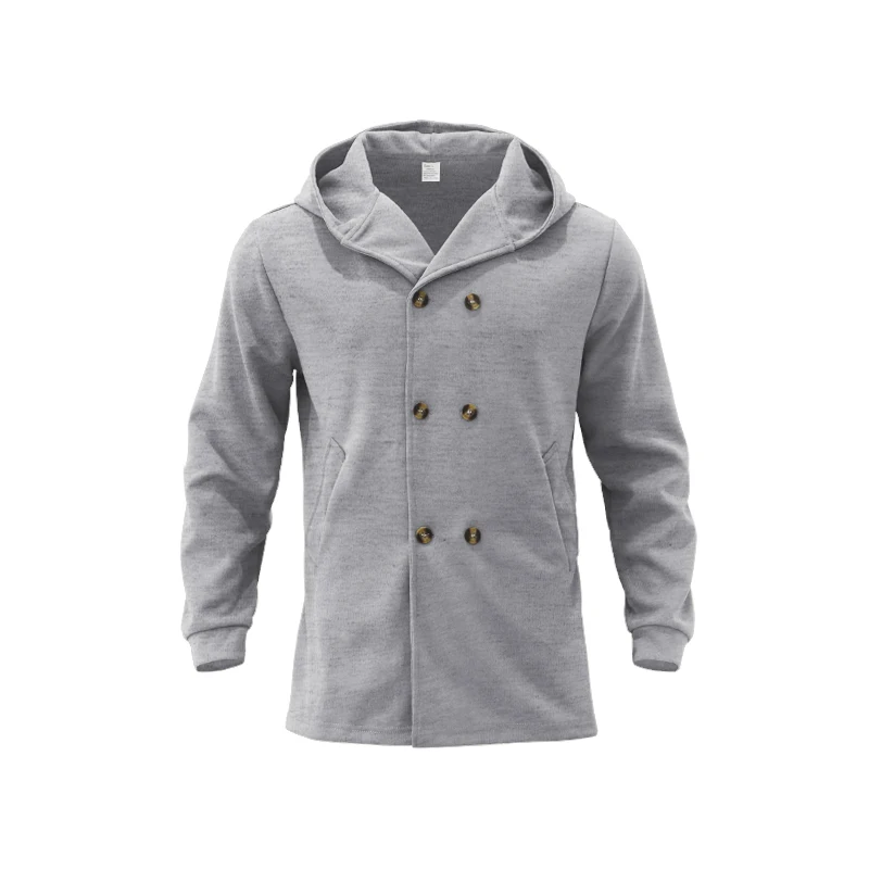 Edelman - Mantel Jacke Herren – Langer Hoodie-Mantel mit Doppelreiher-Knöpfen