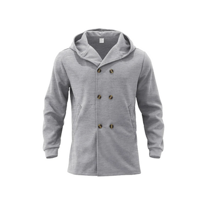 Edelman - Mantel Jacke Herren – Langer Hoodie-Mantel mit Doppelreiher-Knöpfen