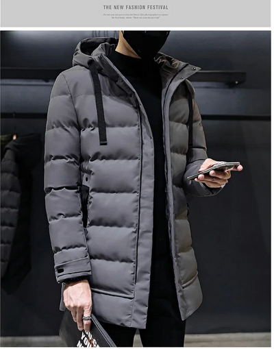 Feuernn - Langer Wintermantel Herren Warm Gefüttert Mit Kapuze Outdoorjacke