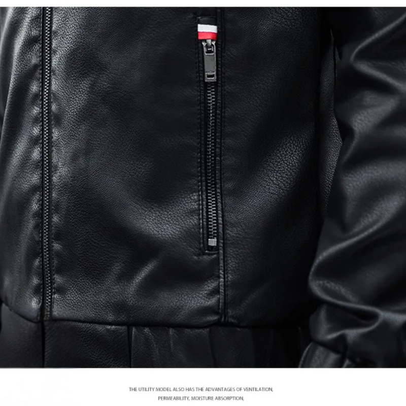 Boldvar - Lederjacke Herren, Warme Jacke mit abnehmbarer Kapuze und Reißverschluss