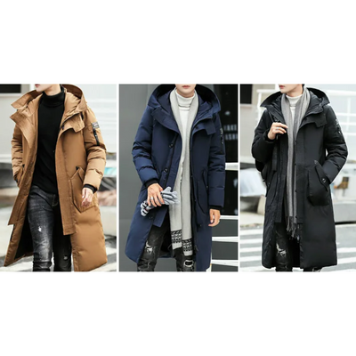 Kaltsor - Langer Wintermantel Herren – Warmer Daunenparka mit Kapuze und Taschen