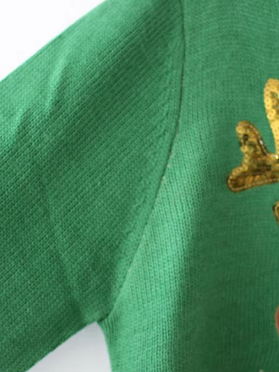 Kuschel - Weihnachtspullover mit Schneemann und Rentierschlitten, Kinder Strickpullover