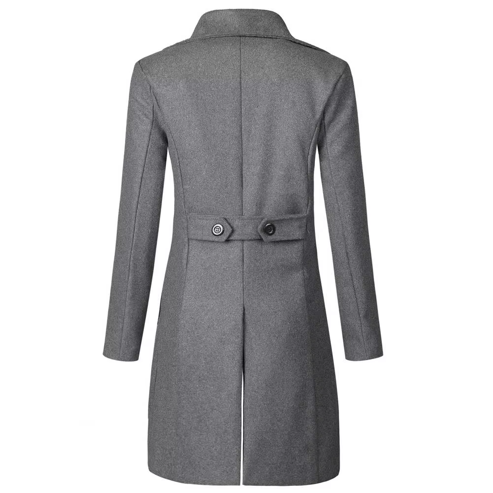 Frostex - Langer Mantel Herren Stilvoller Wollmantel Mit Revers und Brusttasche