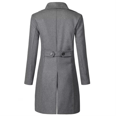 Frostex - Langer Mantel Herren Stilvoller Wollmantel Mit Revers und Brusttasche