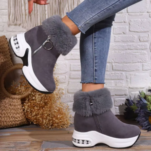 Wintica - Damen Winterstiefel mit Keilabsatz, Fellkragen und Reißverschluss