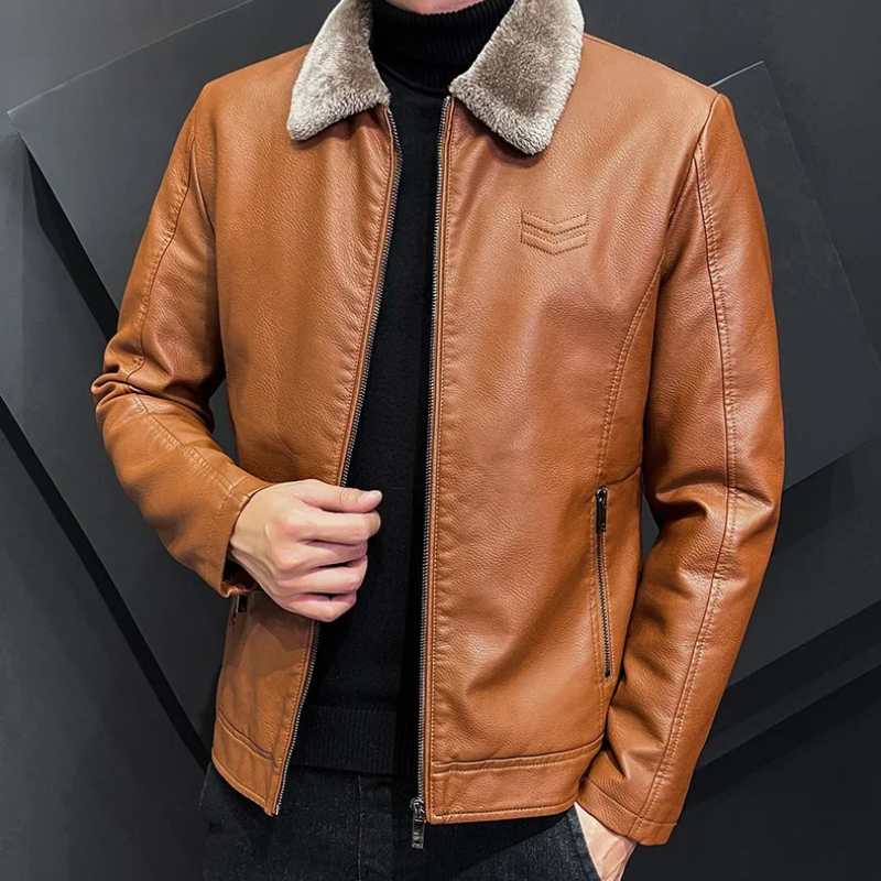 Brolden - Lederjacke Herren, Gefütterte Echtlederjacke mit Knopfleiste und Kragen