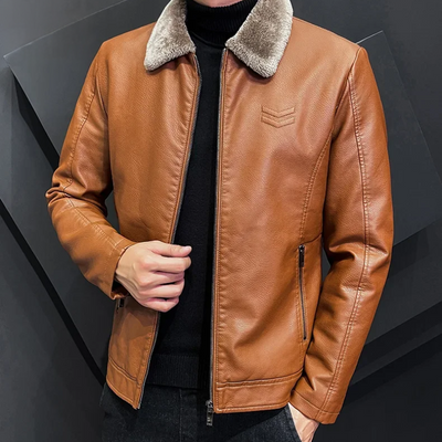 Brolden - Lederjacke Herren, Gefütterte Echtlederjacke mit Knopfleiste und Kragen