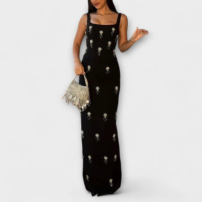 Avalon - Schwarzes Perlenzipper Oberteil und Rockensemble