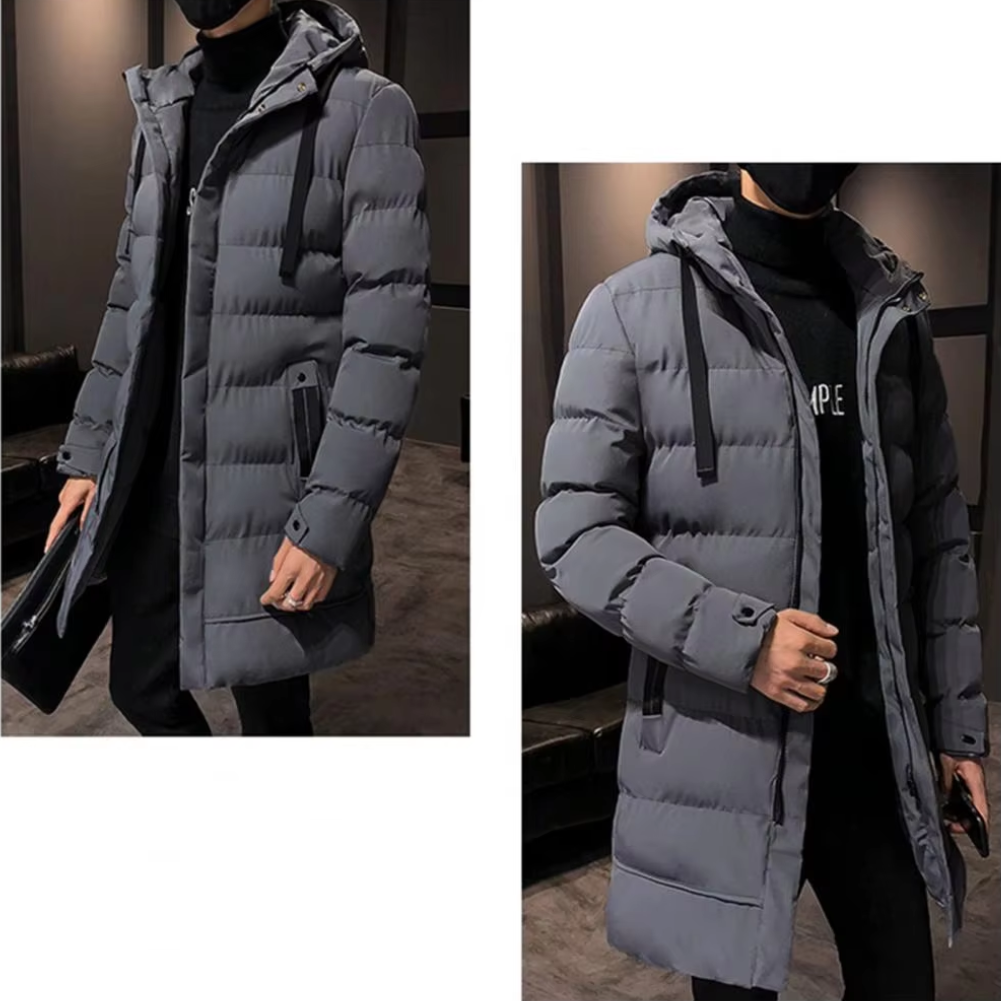 Windter - Langer Wintermantel Herren – Warme Daunenjacke mit Kapuze und Taschen