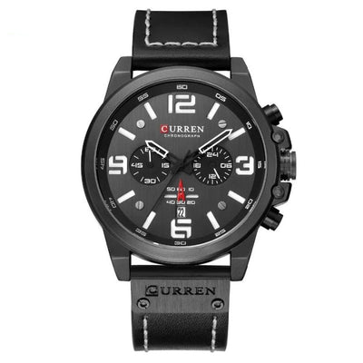 Elegante Herren Quarzuhr Mit Chronograph, Lederarmband, 3ATM Wasserdicht, Schockresistent