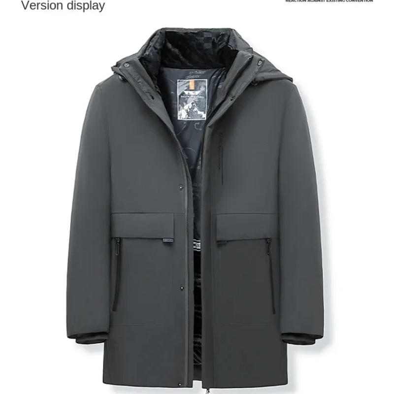 Kaltfur - Langer Wintermantel Herren Daunenmantel Warm Gefüttert Mit Kapuze