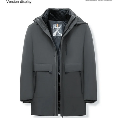 Kaltfur - Langer Wintermantel Herren Daunenmantel Warm Gefüttert Mit Kapuze