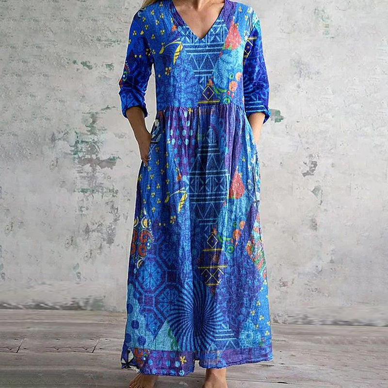 Emily – Boho Vintage Kleid mit abstraktem Muster