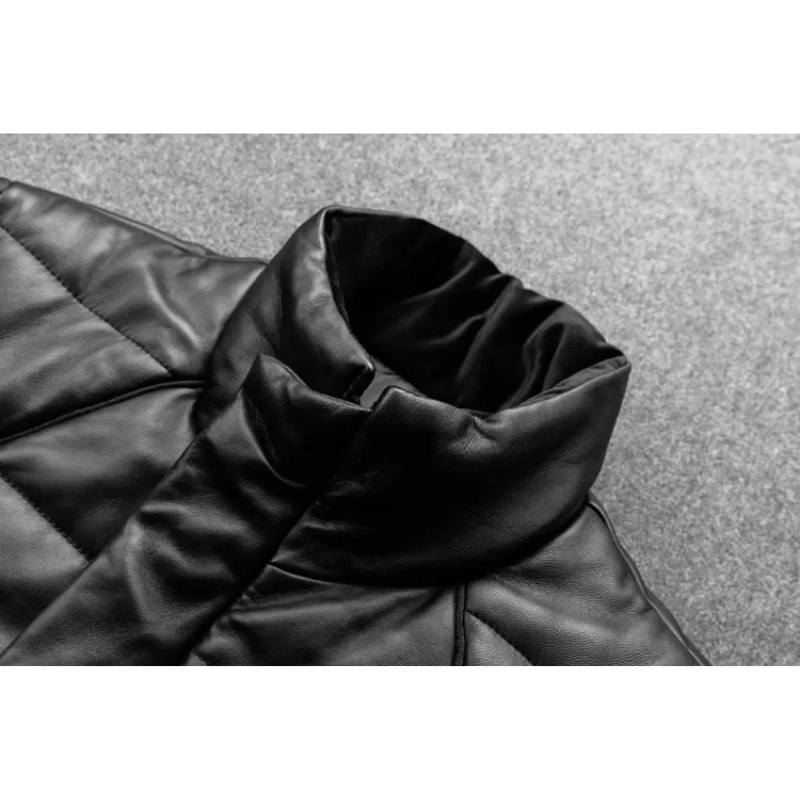 Bravden - Lederjacke Herren mit Stehkragen, Warm gefütterte Winterjacke