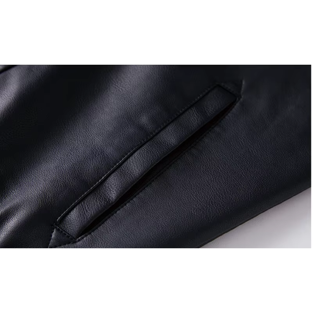 Pruxden - Lederjacke Herren mit Fleece-Futter, Warme Winterjacke mit Taschen