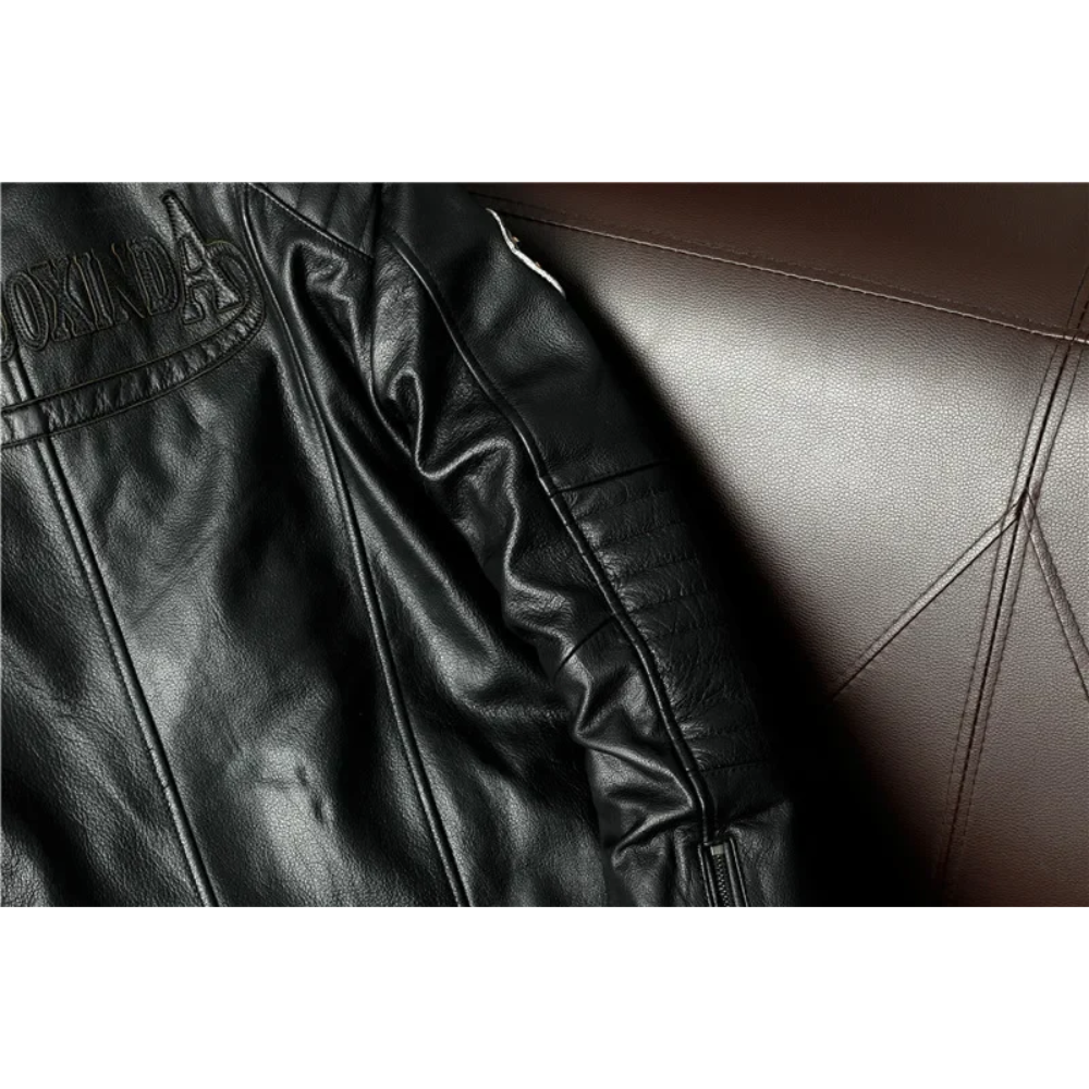 Luxhern - Lederjacke Herren mit Kapuze, Camouflage Bikerjacke