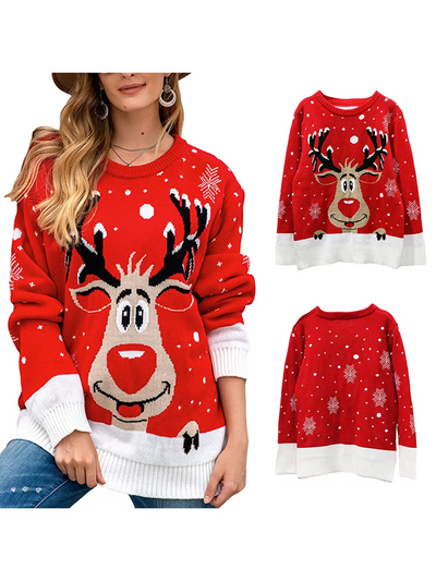 Lametta - Weihnachtspullover mit Schneeflocken-Muster, Damen Strickpullover