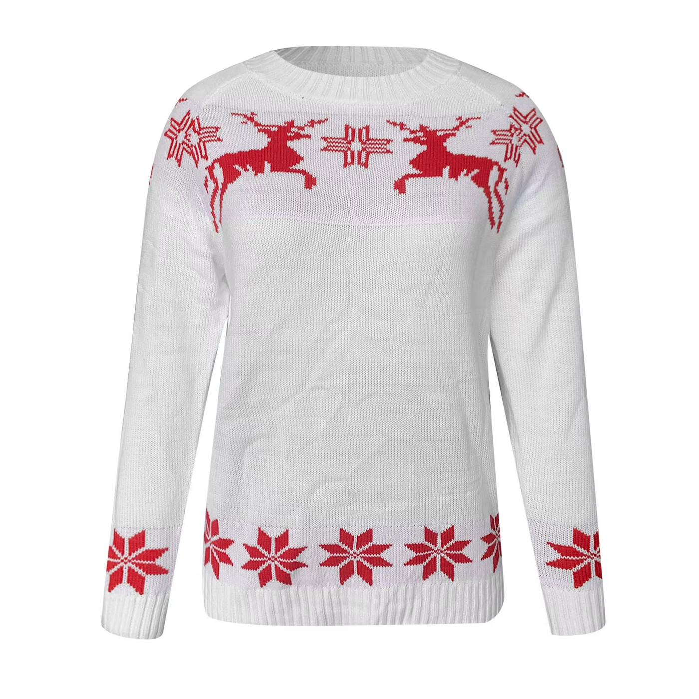 Lebkuch - Weihnachtspullover mit Rentier- und Schneeflocken-Muster, Damen Strickpullover