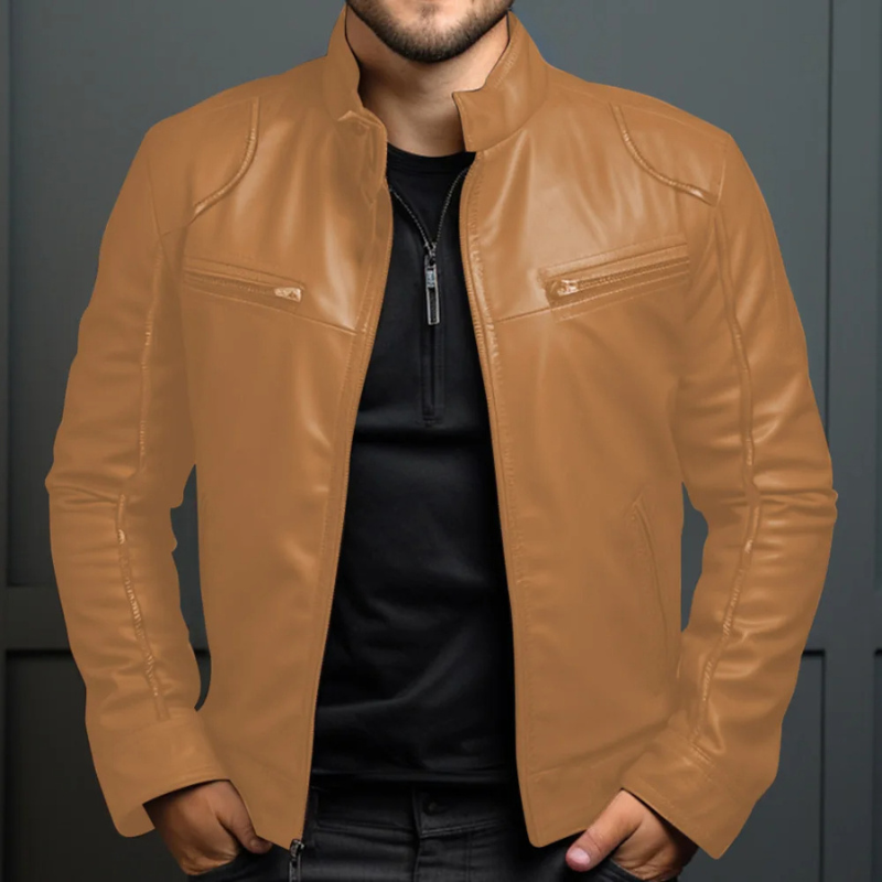 Menluxe - Lederjacke Herren, Warme Jacke mit Reißverschlusstaschen und Kapuze