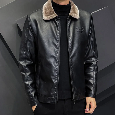 Valgrim - Lederjacke Herren, Stilvolle Jacke mit Kapuze und Reißverschlusstaschen