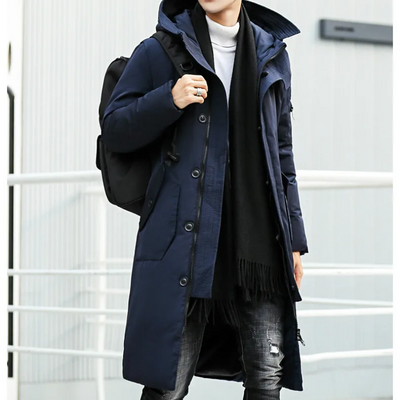 Kaltsor - Langer Wintermantel Herren – Warmer Daunenparka mit Kapuze und Taschen