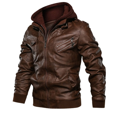 Herren Lederjacke mit Kapuze und Taschen