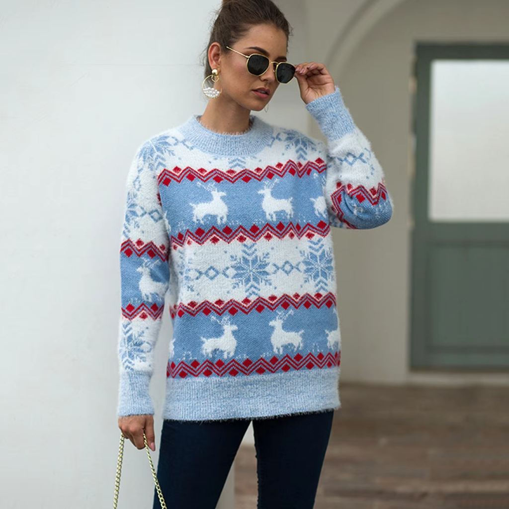 Schneeb - Weihnachtspullover – Bequem, Langarm, Mit Weihnachtlichem Motiv