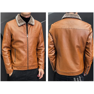 Brolden - Lederjacke Herren, Gefütterte Echtlederjacke mit Knopfleiste und Kragen