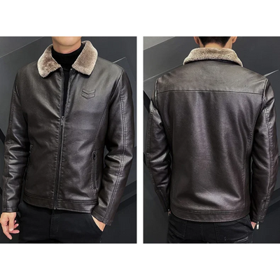 Valgrim - Lederjacke Herren, Stilvolle Jacke mit Kapuze und Reißverschlusstaschen