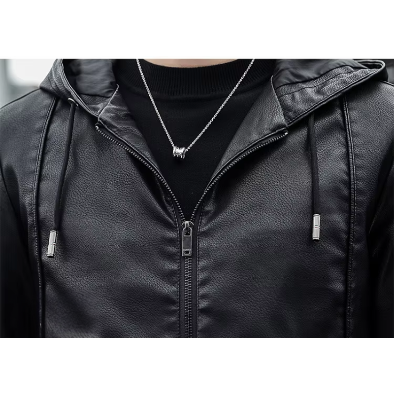 Boldvar - Lederjacke Herren, Warme Jacke mit abnehmbarer Kapuze und Reißverschluss