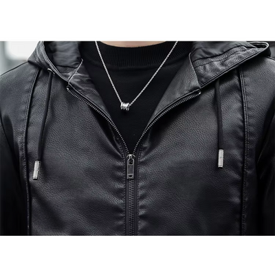 Boldvar - Lederjacke Herren, Warme Jacke mit abnehmbarer Kapuze und Reißverschluss