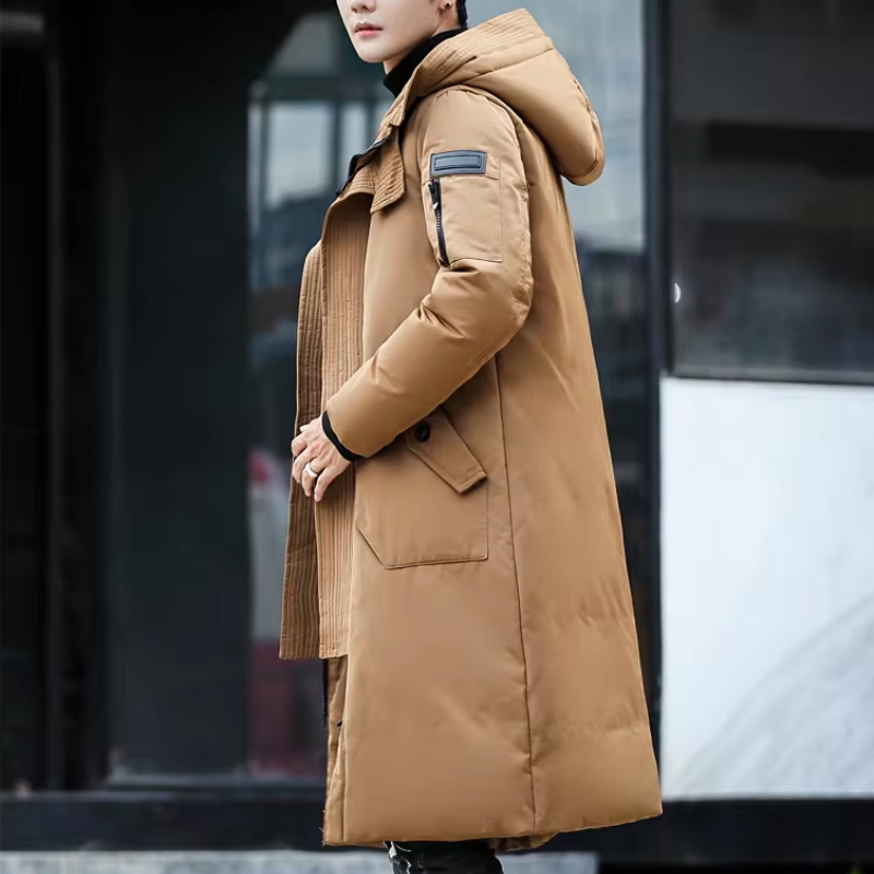 Kaltsor - Langer Wintermantel Herren – Warmer Daunenparka mit Kapuze und Taschen
