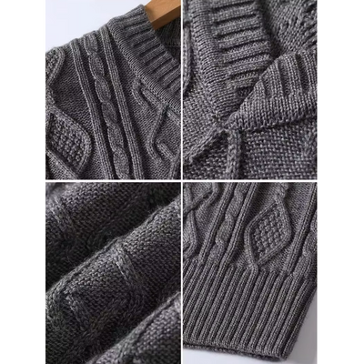 Mantlux - Wollpullover Herren – Eleganter V-Ausschnitt-Pullover mit Struktur