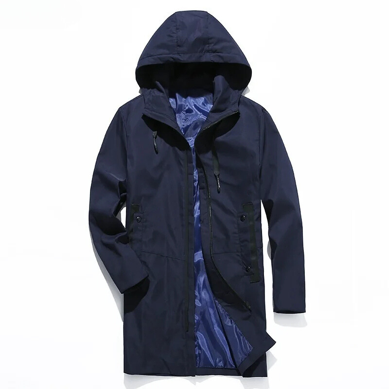 Polstox - Langer Wintermantel Herren – Leichter Steppmantel mit Kapuze und Futter