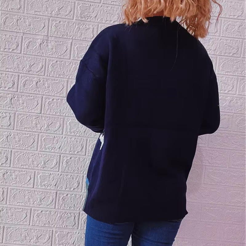 Wolzwei - Weihnachtspullover für Damen, Strickpullover mit festlichem Weinglas-Motiv