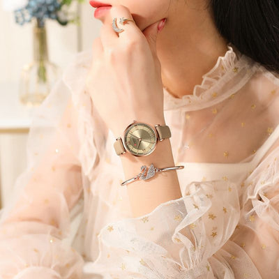 Luxuriöse Damenuhr Mit Veganem Lederarmband, 3ATM Wasserdicht, Präzises Quarzwerk, Elegant & Vielseitig