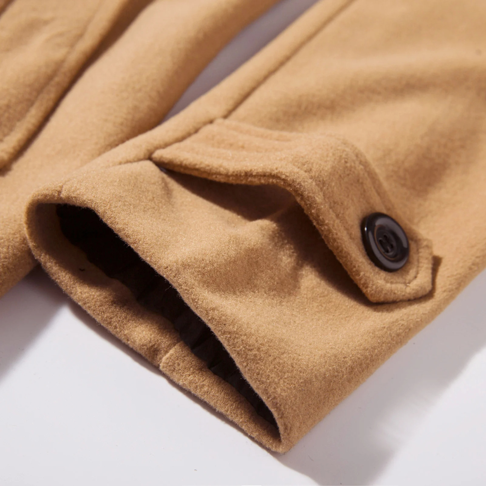 Frostex - Langer Mantel Herren Stilvoller Wollmantel Mit Revers und Brusttasche