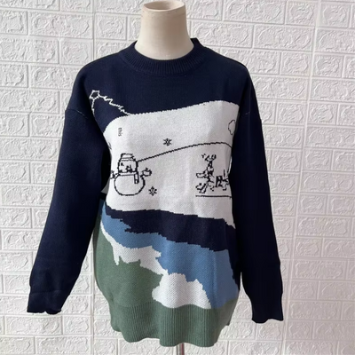 Wolzwei - Weihnachtspullover für Damen, Strickpullover mit festlichem Weinglas-Motiv